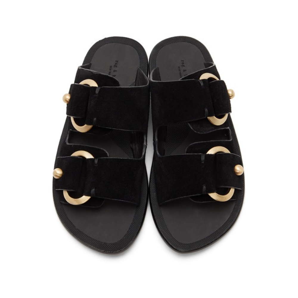 Rag & Bone suede slip on sandals with brass gold hardware